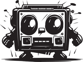 Soundwave Sentinel Emblem Boombox Vector Melody Master Mascot Black Logo Emblem