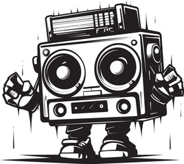 Fototapeta premium Beatbox Buddy Black Iconic Mascot Rhythm Rider Boombox Vector Emblem