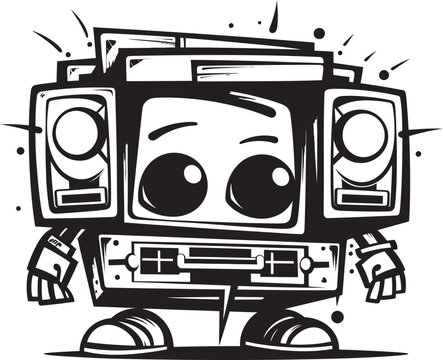 recommend clip art: Hip Hop Herald Black Mascot Logo Sonic Sync Vector Boombox Icon