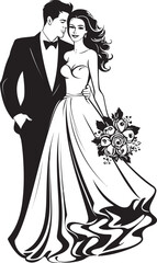 Forever United Black Logo Design Vector Marital Harmony Bride and Groom Symbolic Icon