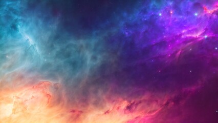 Luminous cosmic nebula art with swirling blue purple and orange tones  - obrazy, fototapety, plakaty