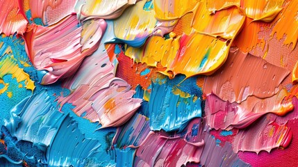 Vibrant Chaos: Closeup of Colorful Abstract Painting Texture with Oil Brushstrokes and Pallet Knife on Canvas