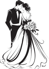 Wedding Bliss Vector Bride and Groom Emblem Eternal Vows Iconic Black Logo Design