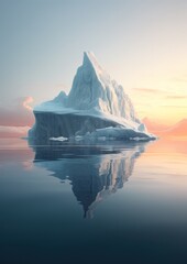 Arctic Mirage - Serene iceberg reflection under a pastel sunset sky
