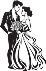 Marital Elegance Bride and Groom Iconic Symbol Eternal Bond Black Logo Design Vector