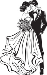 Grooms Devotion Vector Black Logo Emblem Marital Elegance Bride and Groom Iconic Symbol