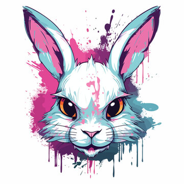 Distorted bunny face cartoon illustration