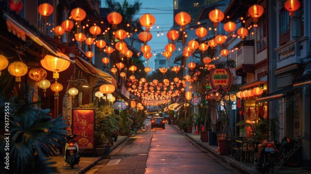 Wall mural Celebrating Chinese New Year with Colorful Lanterns on Decorated Streets