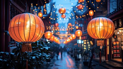 Celebrating Chinese New Year with Colorful Lanterns on Decorated Streets