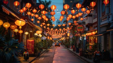 Celebrating Chinese New Year with Colorful Lanterns on Decorated Streets