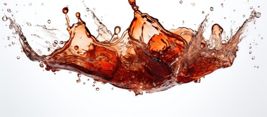 A splash of cola on a white background can be likened to a watercolor paint horse art event, adding an interesting ingredient to the visual arts dish