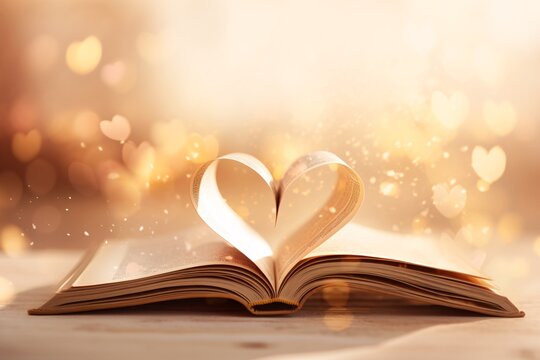 a book with a heart shape made out of paper
