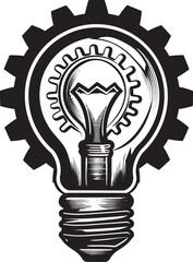 Steampunk Illuminator Black Logo Bulb Vector Emblem Retro Tech Glow Metal Gear Symbolic Vectorized