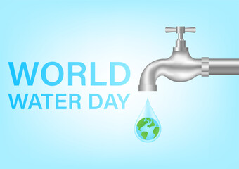 Save Water or Save the World Concept.  World Water Day and Environment day. Vector Illustration.