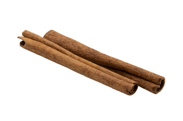 two cinnamon sticks on white background