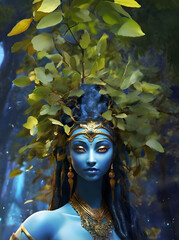 portrait of imagination Eyva tree  goddess decorated golden jewelry. close up. Ai generated - 761777747