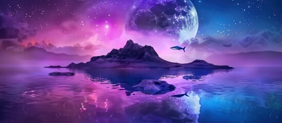 fantasy landscape with a whale in the sky