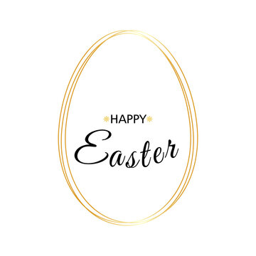Happy Easter.Egg shaped gold frame with calligraphic inscription.Festive Easter badge.Religious holiday sign.