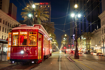 New Orleans trolley at french quarter main street at night - 761778555