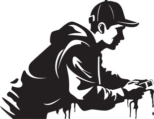 Aerosol Ace Graffiti Artist Icon GrafGuardian Innovator Black Logo Design