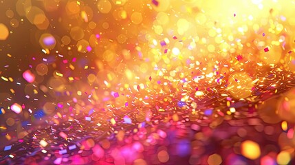 Golden Celebration: Festive Neon Confetti Flying High in Colorful Party