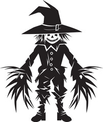 SpookyStake Symbol Black Scarecrow Design ShadowShriek Logo Halloween Vector Emblem