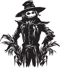 HauntHarvest Logo Black Scarecrow Symbol FrightField Emblem Halloween Black Logo