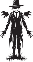 GrimGather Logo Halloween Black Logo EerieEffigy Emblem Vector Scarecrow Emblem