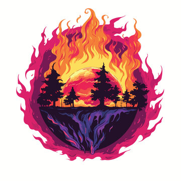 Earth planet and fire illustration for t-shirt 