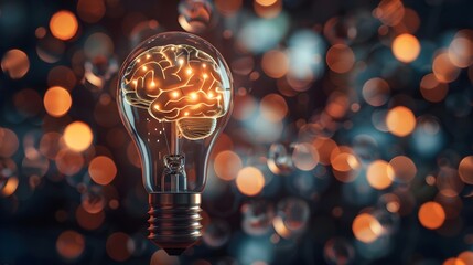 Creativity and innovative are keys to success.Concept of new idea and innovation with Brain and light bulbs. - obrazy, fototapety, plakaty