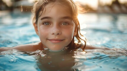 Fototapeta na wymiar Young Girl Swimming in a Pool