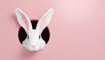 Adorable Easter Bunny Peeking Through Pink Wall Hole, Spring Celebration