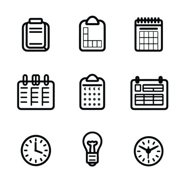 a collection of calendar icons that includes a simple and line image.