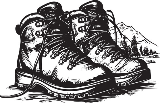 ExpeditionExplorer Hiking Boots Emblem Icon TrailPioneer Hand Drawn Logo for Hiking Boots