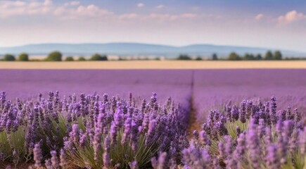 Fototapeta premium Close-up of a blooming lavender field (lavandula angustifolia)