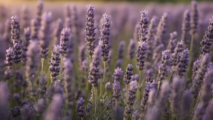 Obraz premium Close-up of a blooming lavender field (lavandula angustifolia)