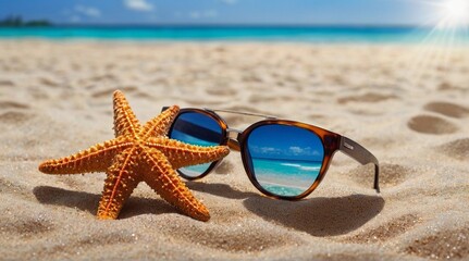 Starfish and sunglasses on the beach