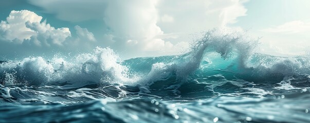 Stormy sea wave with foamy splash - obrazy, fototapety, plakaty