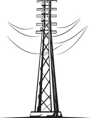 AmpereAegis Hand Drawn Symbol for High Voltage Electric Pole ShockSentinel Vector Black Logo Design for Electric