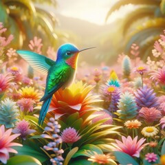 Fototapeta premium hummingbird on a tropical flower
