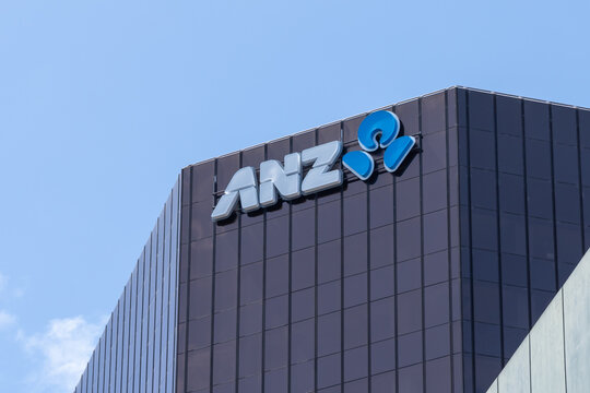 Wellington, NZ - February 11, 2024: ANZ Bank logo sign on the building in Wellington, New Zealand. ANZ Bank New Zealand Limited is a banking and financial services company.
