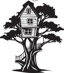 ArborArcadia Vector Logo Design for Elevated Sanctuary BranchBolt Black Emblem of Arboreal Abode