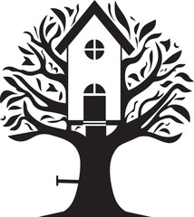 SkyHighHabitat Hand Drawn Symbol for Tree House Icon BranchBungalow Vector Logo Design for Tree Sanctuary