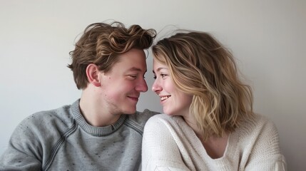 casual young couple over a white background