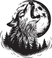 NightCry Hand Drawn Symbol for Moonlit Howler MoonlitEcho Vector Logo Design for Lunar Wolf Icon