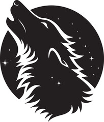 MoonlitWail Vector Black Logo Design for Wolf and Moon Icon NightCry Iconic Emblem of Moonlit Lupine