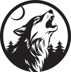 NightCry Vector Black Logo Design for Moonlit Howl MoonlitWail Iconic Emblem of Nighttime Canine