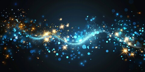 A vibrant blue and gold abstract background adorned with twinkling stars, creating a celestial atmosphere