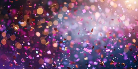 A bunch of colorful confetti scattered on a vibrant purple background to celebrate a graduation day