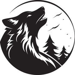 LunaLull Iconic Emblem of Moonlit Howler ShadowSerenade Hand Drawn Symbol for Nocturnal Wolf
